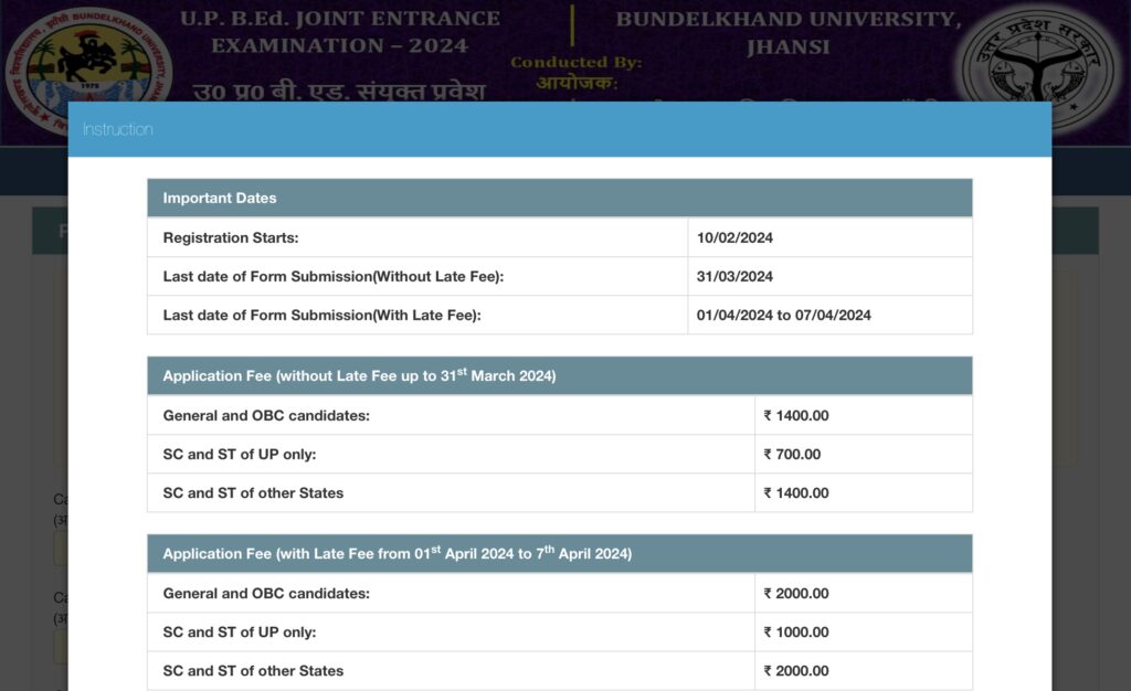 UP B.Ed Entrance Exam 2024 Fee