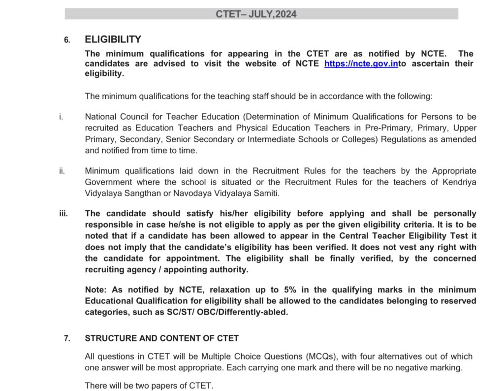 CTET Exam Date Eligibility