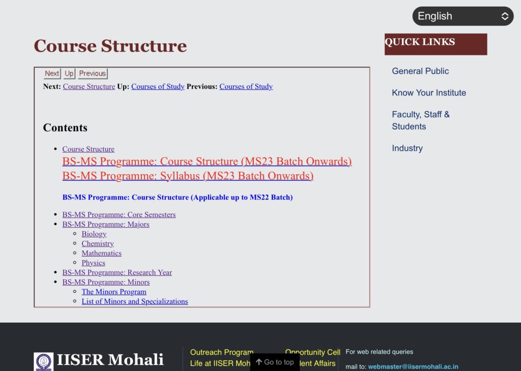 IISER Mohali Course 