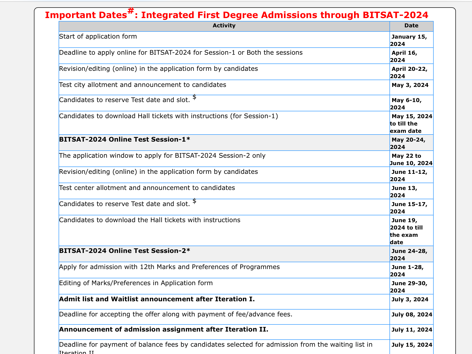 BITS Pilani Important Date 2024, 