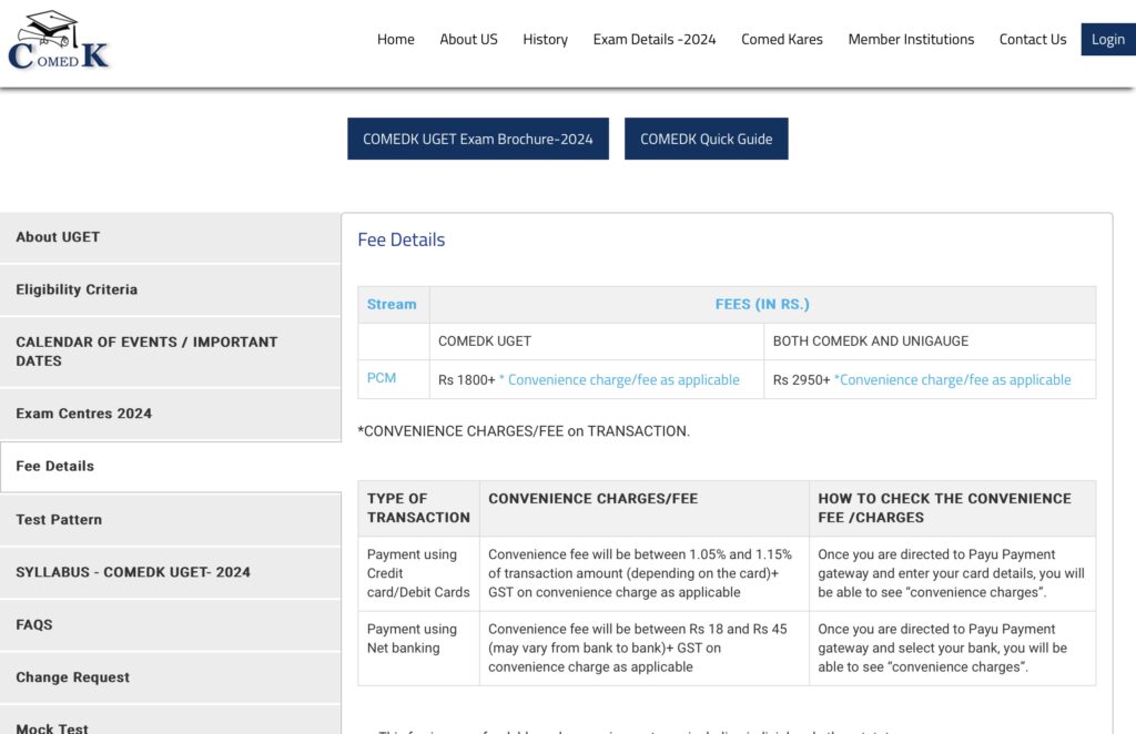 COMEDK Exam Fee Details